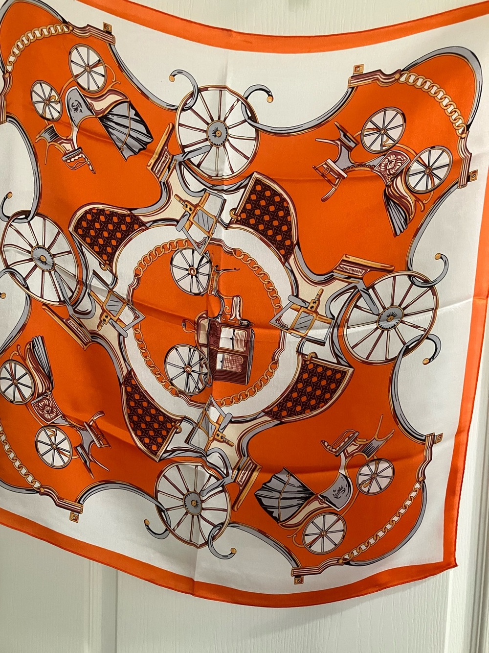 100% silk Scarf Bandana Orange Carriage Print